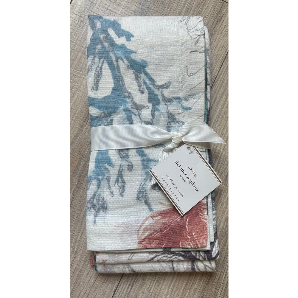 New Pottery Barn Set of 4 Del Mar Napkins Coastal Seaside Coral